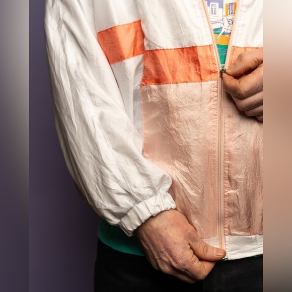 LAVON  90’S VINTAGE MENS, PEACH PRINT TRACK JACKET SIZE L - Picture 12 of 13
